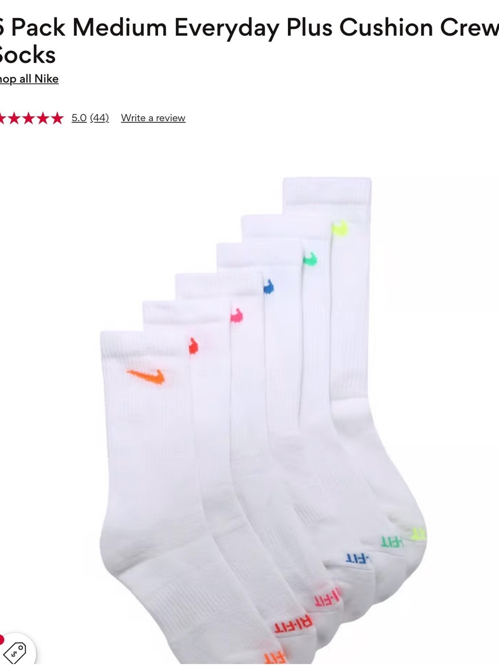 Nike Everyday Plus White Socks 6-Pack - Picture 7 of 7
